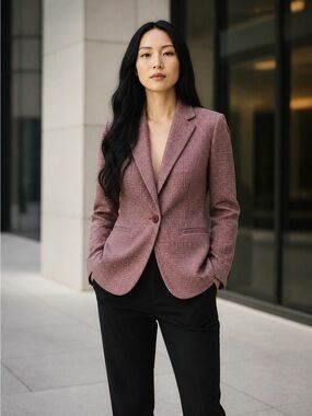 Liverpool Rose-Check Single-Button Blazer